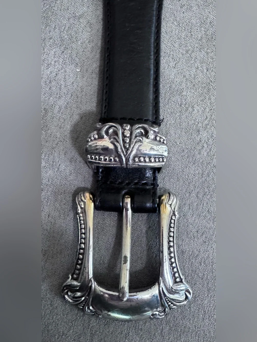 Fossil Black Leather Belt with Silver Hardware